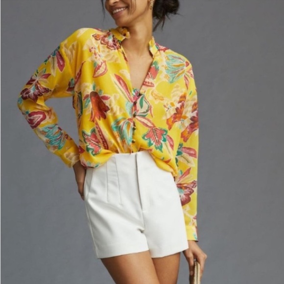 Anthropologie Tops - Anthropologie Yellow Floral Button-Up Blouse